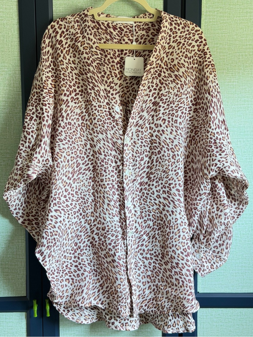Monday Swimwear Barcelona Linen Tunic in Amur Leopard, Size M/L NWT